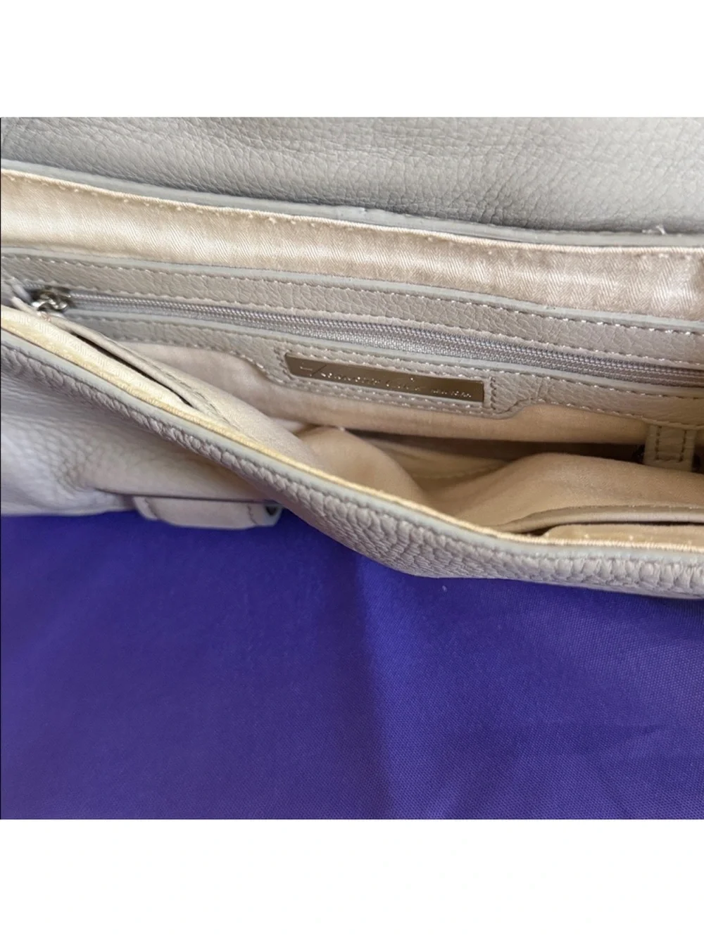 Kenneth Cole Pebble Leather  Vintage Baguette Shoulder Bag in Beige